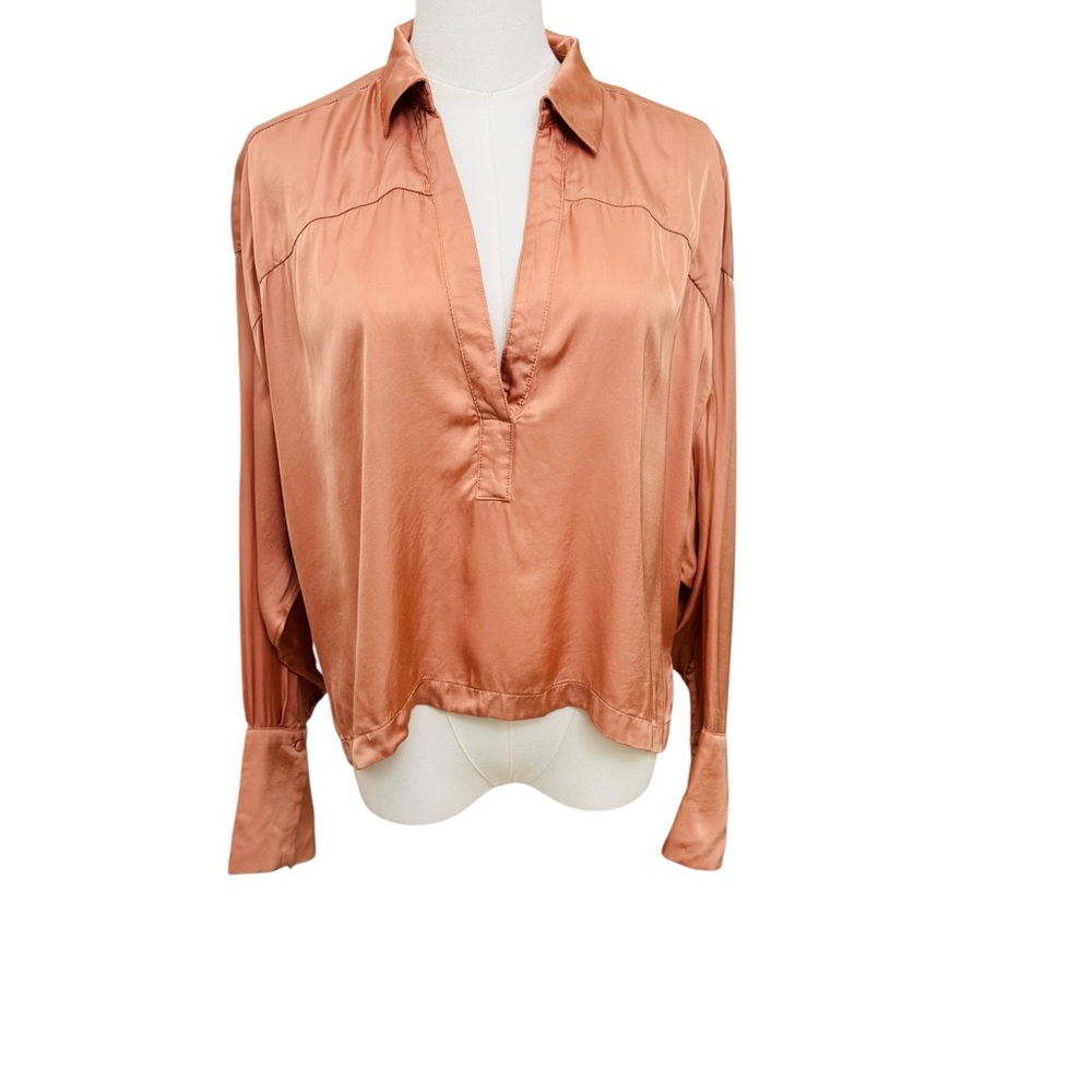 Maeve Anthropologie Copper Satin Blouse Women’s Large 100% Viscose Boho Chic - Picture 5 of 11